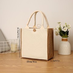 Large Capacity Linen Tote Bag Jute Style Shopping Travel Picnic Handbag