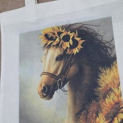 hand made horse tote bag sunflowers design unique .gift reusable linen