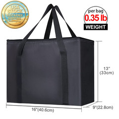 Insulated Reusable Grocery Bags 2-Pack Heavy Duty XL Black Tote Collapsible