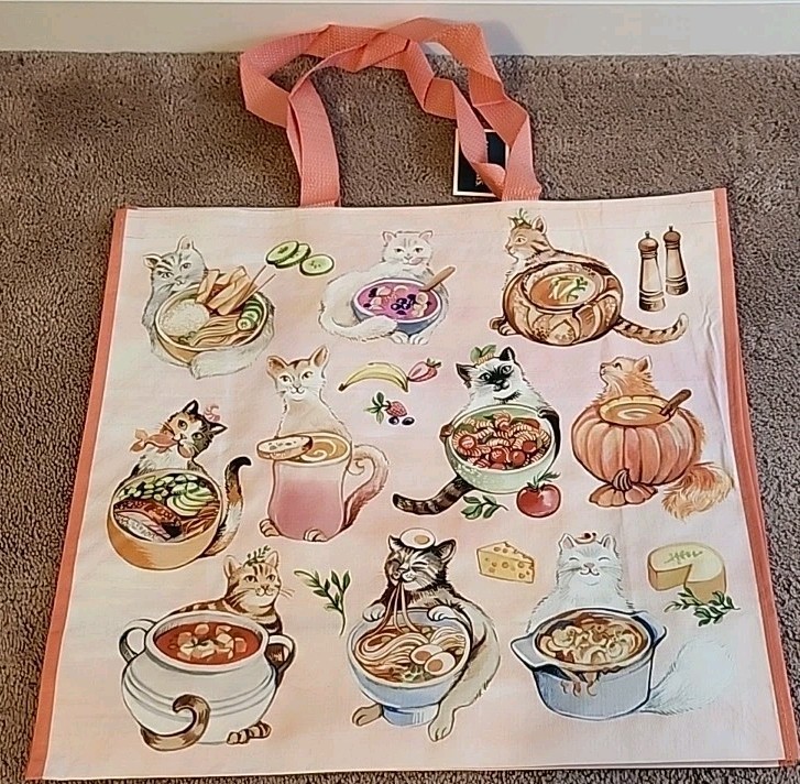 Marshalls – Cute Cats With Fancy Foods – Large Reusable Shopping Tote Eco Bag