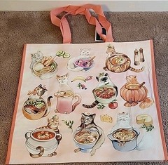 Marshalls – Cute Cats With Fancy Foods – Large Reusable Shopping Tote Eco Bag