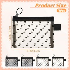 APLZGMG 4Pcs Mini Mesh Bag with Zipper, Heart Print Black and Beige