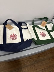 Trader Joe’s Large Navy and Green Canvas Tote Bags Set of 2