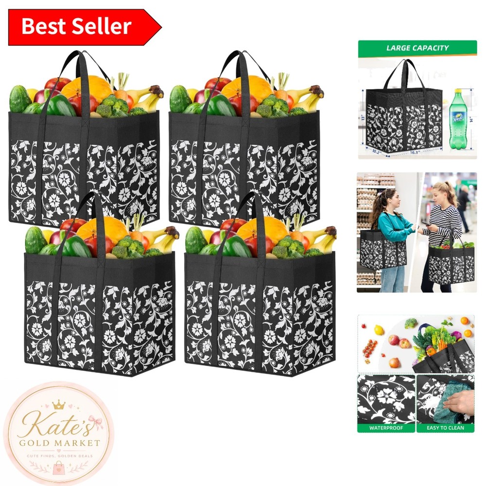 Convenient Multi-Use Foldable Tote Bags – 4-Pack Heavy Duty and Waterproof