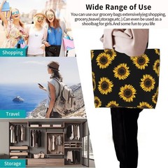 Funny Sunflower Theme Grocery Large Tote Bag Yellow Floral Print Handbags