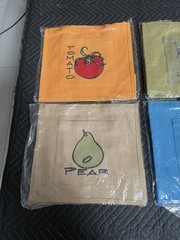 BrB Set of (4) NEW Colorful Pocketed Jute Burlap Bags Perfect Tote Market Bag