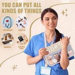 Sunnymove 6 Pcs Nurse Makeup Bag, Chenille Letter Patch Nylon Nurse, Beige