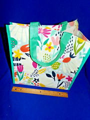New! Dollar General Reusable Shopping Bag- Spring Flowers W/Green Ribbon Handles
