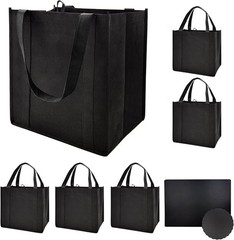 6 Pack Reusable Reinforced Handle Grocery Bags-Each with Thickened Bottom Boa…