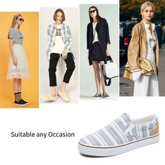 Women’s Slip on Shoes Low Top Canvas Sneakers Loafers 9.5, Light Blue Stripes