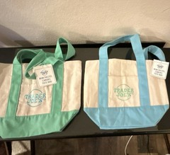 Trader Joe’s Mini Pastel Canvas Tote Bags Set of 2 Foldable Small Color Block
