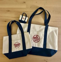 Trader Joe’s Canvas Tote Navy Blue Full set of 3 Large Mini and Micro Sizes