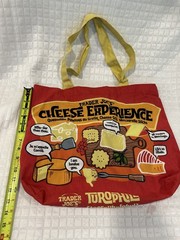 NEW TRADER JOES Canvas Reusable Shopping Tote Bag “Cheese” Red Yellow Market