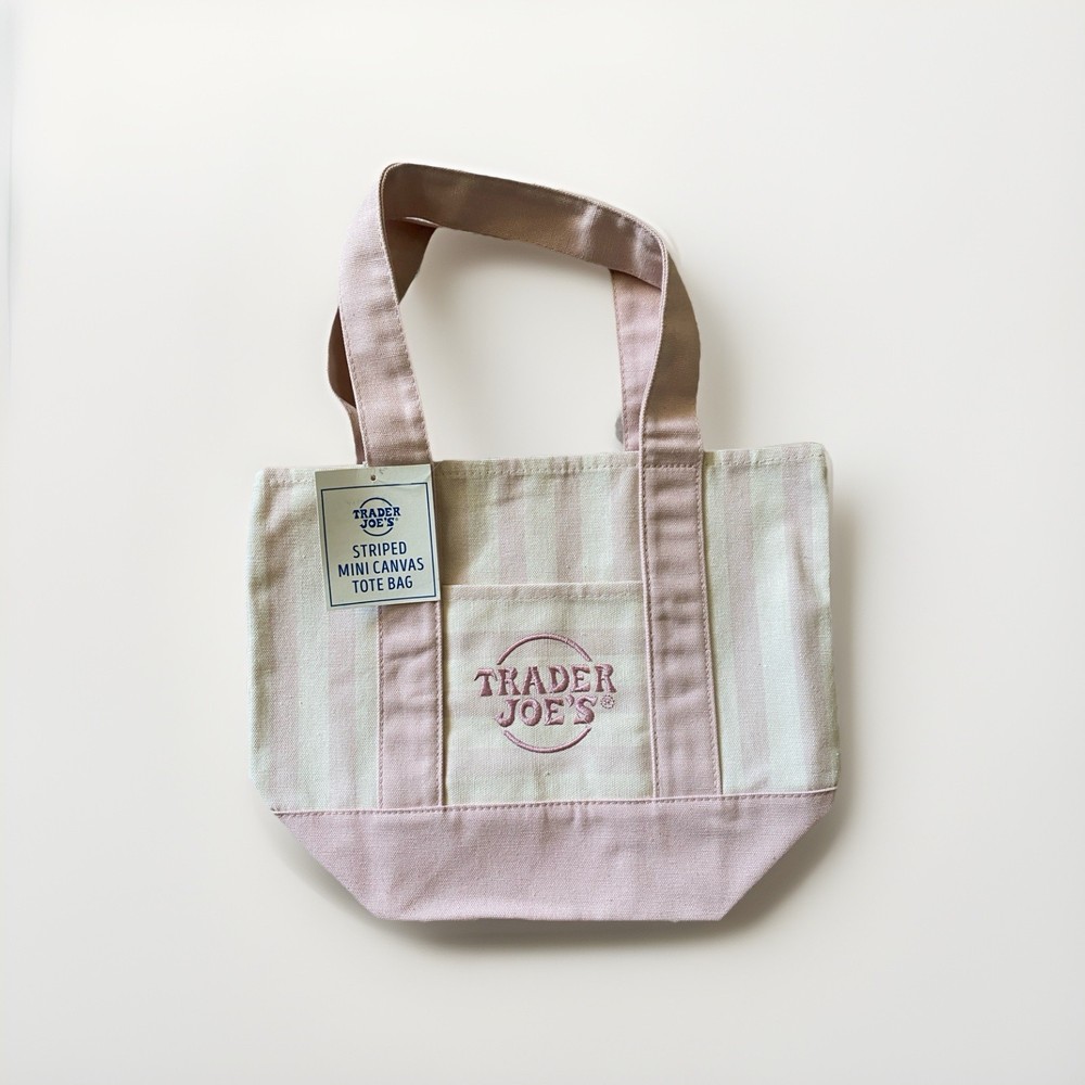 Trader Joe’s Limited Striped Mini Canvas Tote Bag (2026) – PINK/WHITE