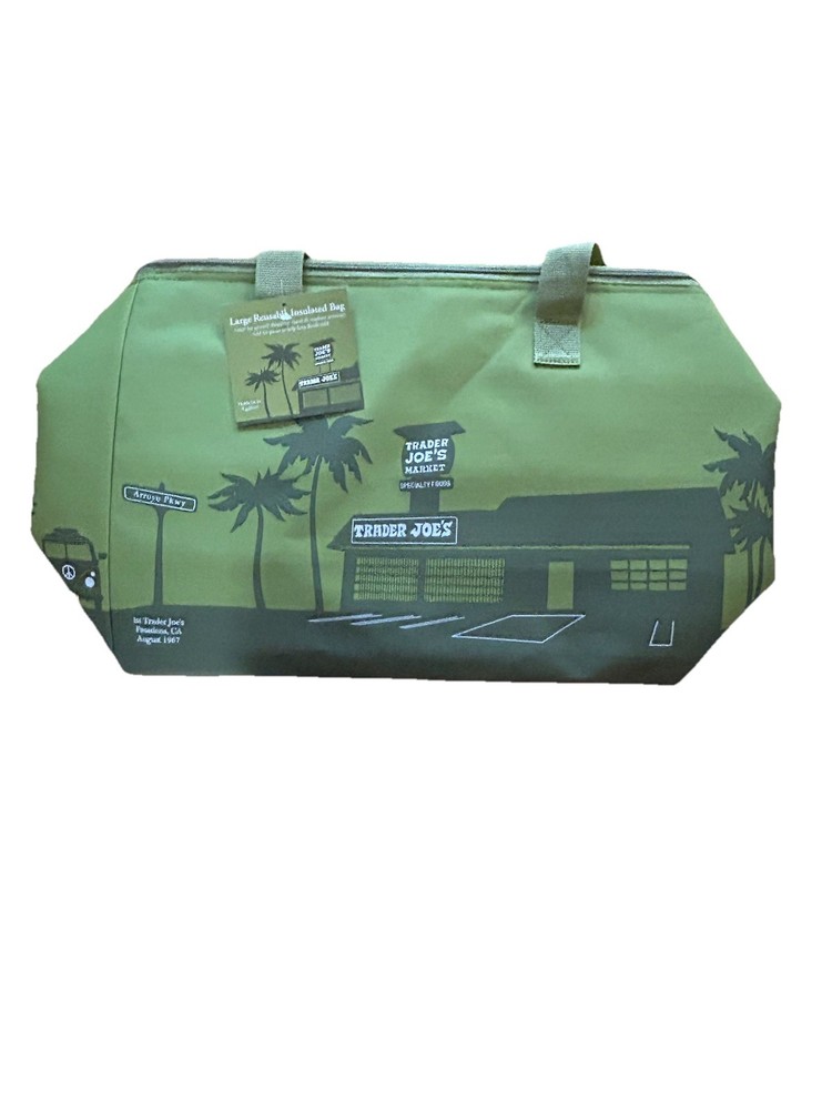 2025 Fall Trader Joe’s Large Fashion Olive Green Insulated Cooler Tote Bag Reuse