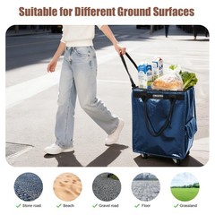 (Medium,Navy Blue) Reusable Grocery Bag on 4 Wheels, 70L Foldable Rolling Tot…