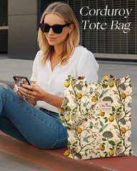 Corduroy Tote Bag Women Reusable Totes Pocket Buckle Aesthetic Shoulder