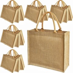 15 Pack Burlap Tote Bags 12x12x6 Inch Natural Jute Handbags with Waterproof L…