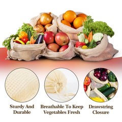 6 Pack Cotton Mesh Reusable Produce Bags Off White Grocery Storage Bags Set
