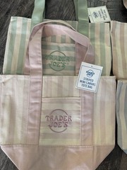 Set of 4 Trader Joe’s mini pastel canvas tote bags new stripe green blue pink ta