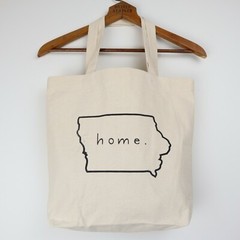 Iowa Tote Bag Canvas Shopper Home State Outline Print Shoulder Reusable Grocery