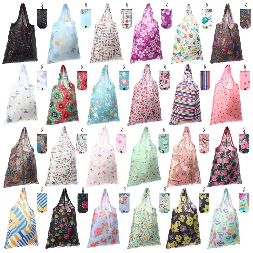24 PCS Foldable Reusable Shopping Bag Recycle Travel Grocery Pocket Tote