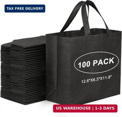 JERIA Black Reusable Totes Bag with Reinforced Handles Non Woven Bulk Shopping B
