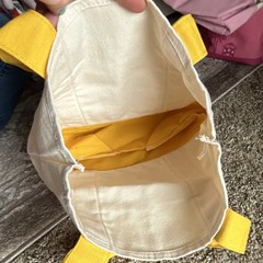 Trader Joe’s Mini Canvas Tote Bag Foldable Yellow Beige Color Block Small