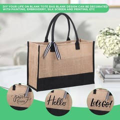 6 Pieces Burlap Tote Bags Set Jute Tote Bag with Handles Initial Canvas Beach…