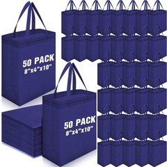 50 PCS Reusable Tote Bag Bulk 8x4x10 Inch Non Woven Shopping Gift Navy Blue