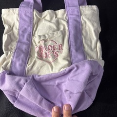 Trader Joe’s Foldable Canvas Tote Bag Purple White