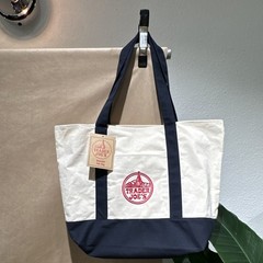 Trader Joe’s Canvas Reusable Tote Bag Foldable Beige Navy Blue