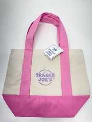 2 Trader Joe’s Mini Canvas Tote Bags Pastel Pink Yellow Limited Edition 11×13”