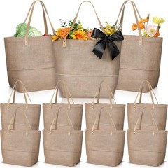 10 Pcs Burlap Tote Bags with PU Handles Large Jute Beach Bags for Wedding Bac…