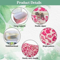 Rose Red Large Quilted Floral Makeup Bag Cute Soft Coquette A-Rose red
