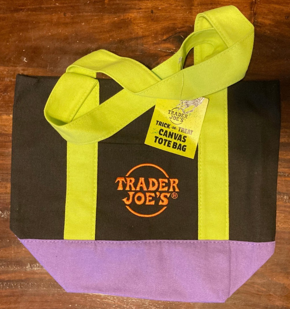 Trader Joe’s Mini Halloween Canvas Tote Bag Multi-color BLACK PURPLE GREEN