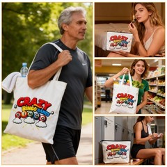 Bingo Bag with Large Capacity Tote Bag, Canvas 36 cm x 33 cm, White