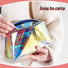 ANROLA Holographic Makeup Bag Iridescent Cosmetic Pouch Clear medium, 3pcs