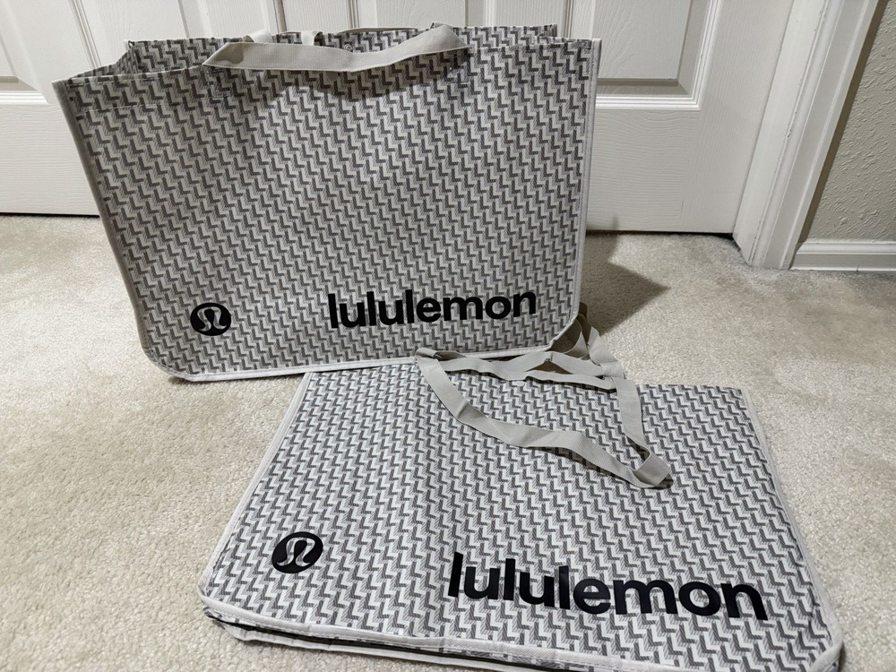 New 2 Lululemon Logo Extra Large Reusable Shopping Tote Bag Gray