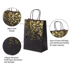 24Pcs Kraft Gift Bags with Handles Bulk, Black Gold Dot Favor Bags for Party