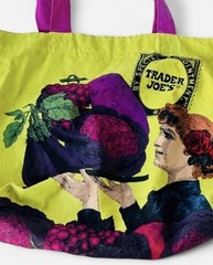 Trader Joe’s Rare Reusable Cotton Tote Bag Double Handles Yellow/Purple 16x11x6″
