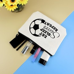 Soccer Gifts for Girls Women Makeup Bag Lover Gift Football beige