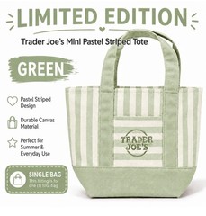 Ships Today | Trader Joe’s Mini Tote Bag Green/White Stripe Canvas Summer 2026.