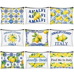 Sunnymove 9 Pcs Amalfi Coast Cosmetic Bag Italy Lemons Canvas multicolored