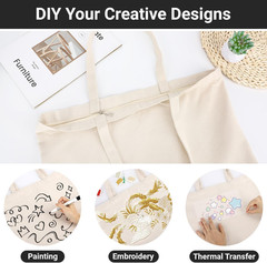 Blank Tote Canvas Bag with Zipper, 3Pcs 19.7X15.7 Inch Bags with Handles, 12Oz H