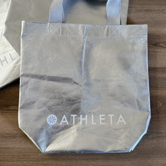6 Athleta Lululemon Reusable Shopping Tote Bags Shiny Metallic Silver White