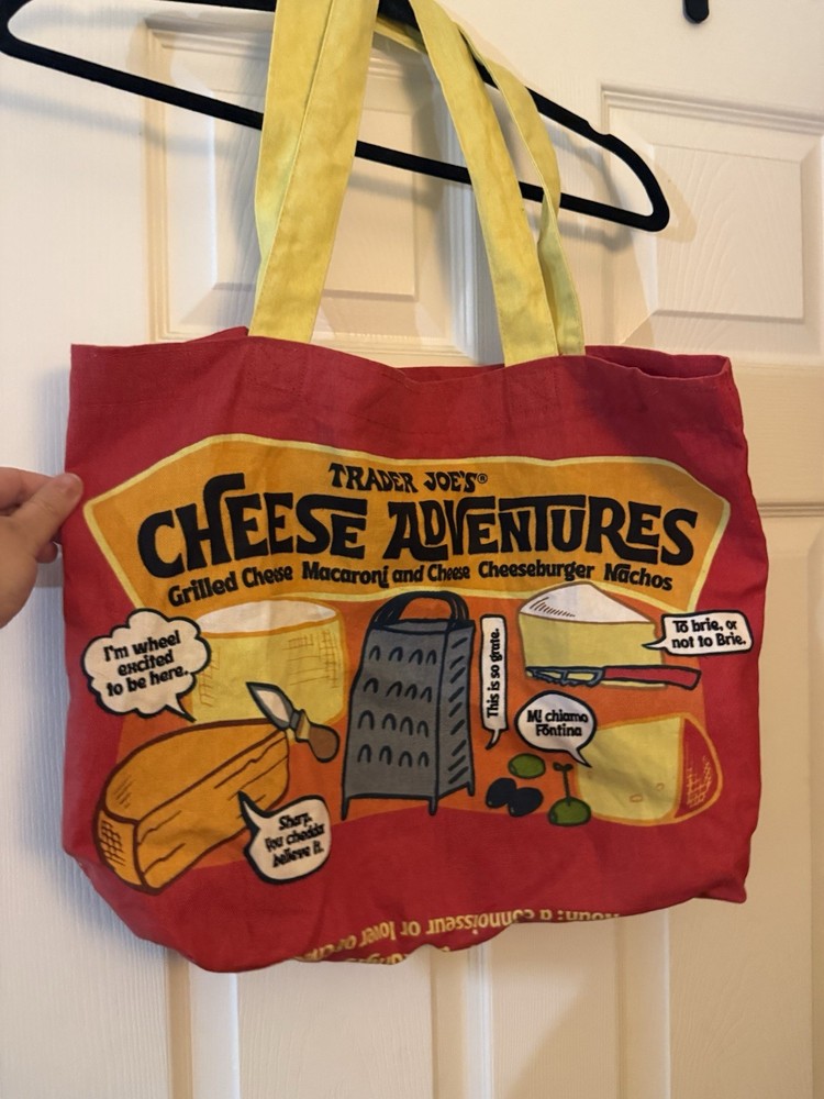 Trader Joe’s Cheese Adventures Graphic Print Canvas Tote Bag Red/Yellow