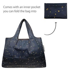 Large & Small Foldable Tote Nylon Reusable Grocery Bags, Set of 2, Moon & Stars