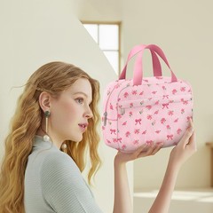 Chicarries Small Makeup Bag for Purse Cute Corduroy Cosmetic Flower bow pink