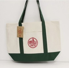 Trader Joe’s Large Classic canvas Tote Green/White Limited New Release